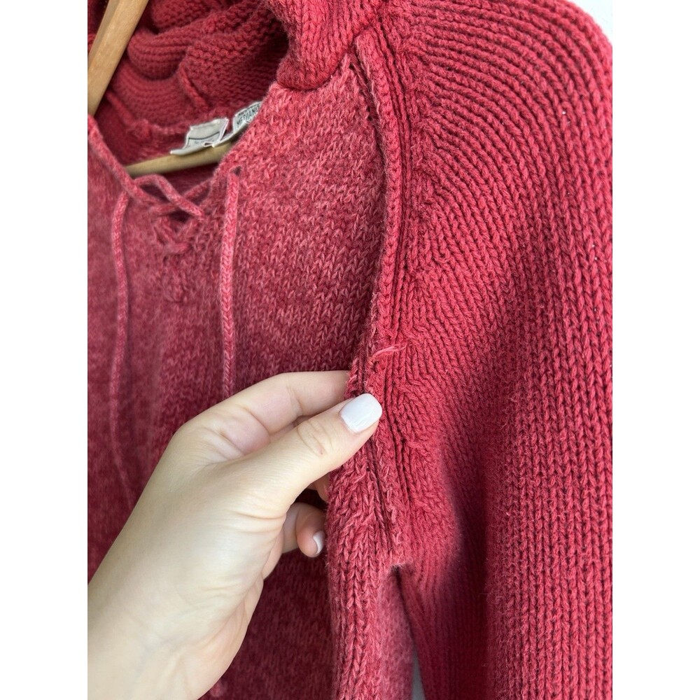 Vintage Y2K Arizona Red Knit Hooded Sweater Cotton Size M - Picture 6 of 10